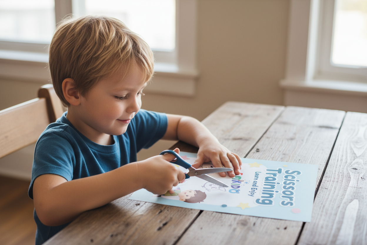 Boy Cutting Scissors Training Side Angle